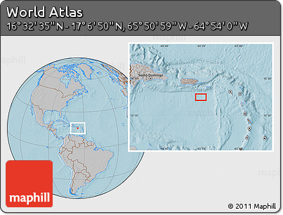 Gray Location Map of the Area around 16° 49' 43" N, 65° 22' 30" W, hill shading