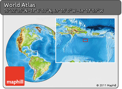 Physical Location Map of the Area around 16° 49' 43" N, 68° 46' 30" W