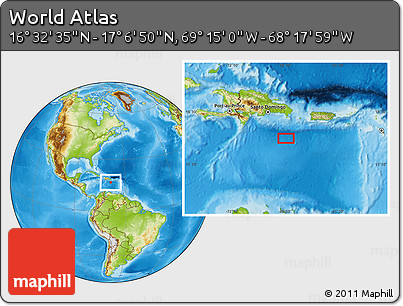Physical Location Map of the Area around 16° 49' 43" N, 68° 46' 30" W