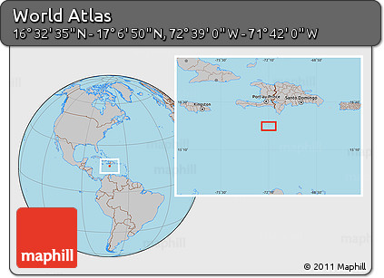 Gray Location Map of the Area around 16° 49' 43" N, 72° 10' 30" W