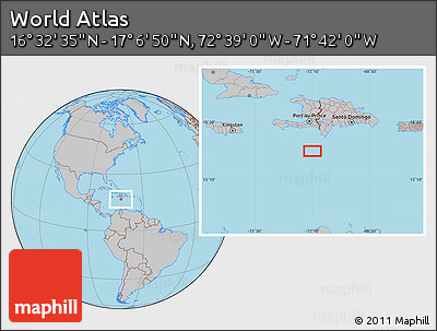 Gray Location Map of the Area around 16° 49' 43" N, 72° 10' 30" W