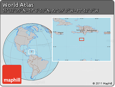 Gray Location Map of the Area around 16° 49' 43" N, 72° 10' 30" W