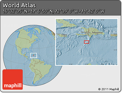 Savanna Style Location Map of the Area around 16° 49' 43" N, 72° 10' 30" W, hill shading