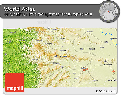 Physical 3D Map of the Area around 16° 49' 43" N, 74° 1' 30" E