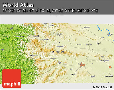 Physical 3D Map of the Area around 16° 49' 43" N, 74° 1' 30" E