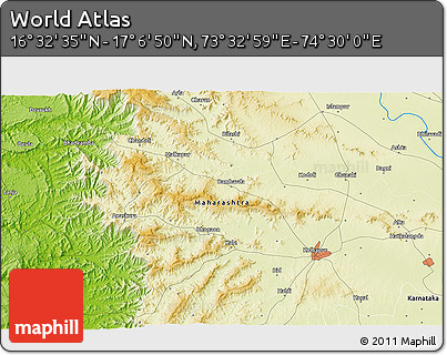 Physical 3D Map of the Area around 16° 49' 43" N, 74° 1' 30" E