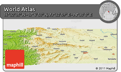 Physical Panoramic Map of the Area around 16° 49' 43" N, 74° 1' 30" E