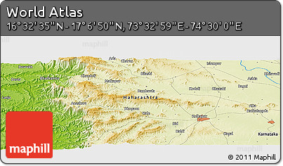 Physical Panoramic Map of the Area around 16° 49' 43" N, 74° 1' 30" E