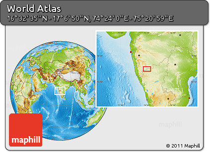 Physical Location Map of the Area around 16° 49' 43" N, 74° 52' 30" E