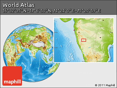 Physical Location Map of the Area around 16° 49' 43" N, 74° 52' 30" E