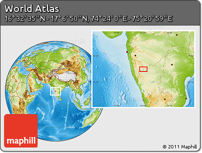 Physical Location Map of the Area around 16° 49' 43" N, 74° 52' 30" E