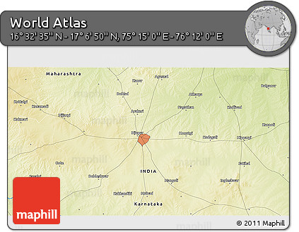 Physical 3D Map of the Area around 16° 49' 43" N, 75° 43' 29" E