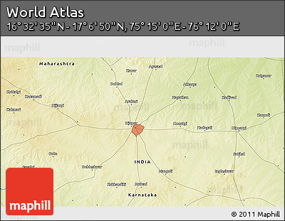 Physical 3D Map of the Area around 16° 49' 43" N, 75° 43' 29" E