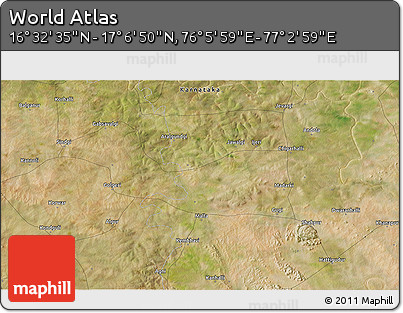 Satellite 3D Map of the Area around 16° 49' 43" N, 76° 34' 29" E