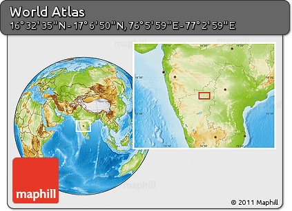Physical Location Map of the Area around 16° 49' 43" N, 76° 34' 29" E