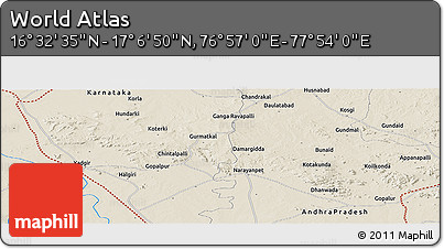 Shaded Relief Panoramic Map of the Area around 16° 49' 43" N, 77° 25' 30" E