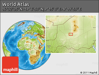 Physical Location Map of the Area around 16° 49' 43" N, 7° 43' 29" E