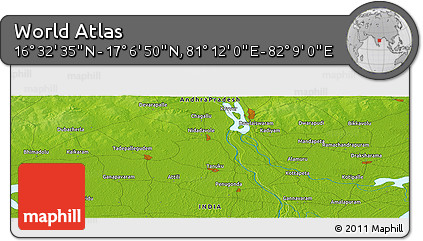 Physical Panoramic Map of the Area around 16° 49' 43" N, 81° 40' 30" E