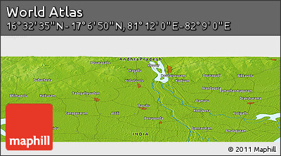 Physical Panoramic Map of the Area around 16° 49' 43" N, 81° 40' 30" E