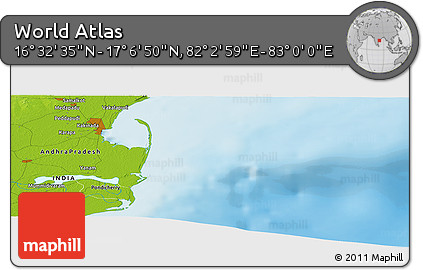 Physical Panoramic Map of the Area around 16° 49' 43" N, 82° 31' 30" E