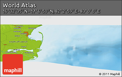 Physical Panoramic Map of the Area around 16° 49' 43" N, 82° 31' 30" E