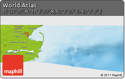 Physical Panoramic Map of the Area around 16° 49' 43" N, 82° 31' 30" E