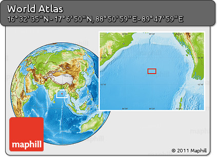 Physical Location Map of the Area around 16° 49' 43" N, 89° 19' 29" E