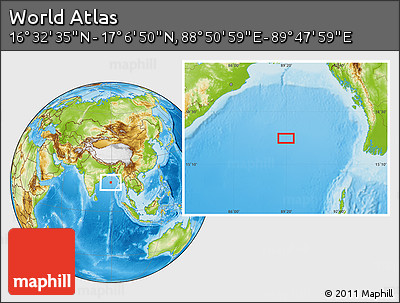 Physical Location Map of the Area around 16° 49' 43" N, 89° 19' 29" E
