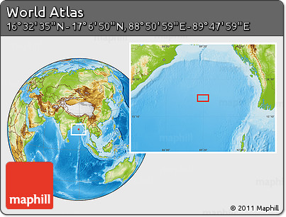 Physical Location Map of the Area around 16° 49' 43" N, 89° 19' 29" E
