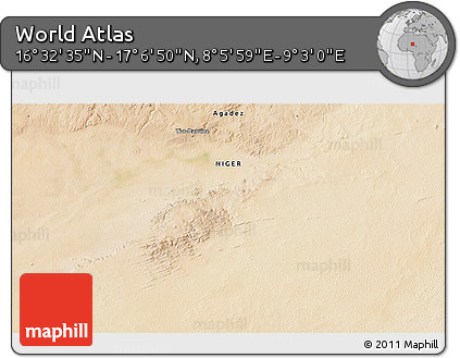 Satellite 3D Map of the Area around 16° 49' 43" N, 8° 34' 29" E