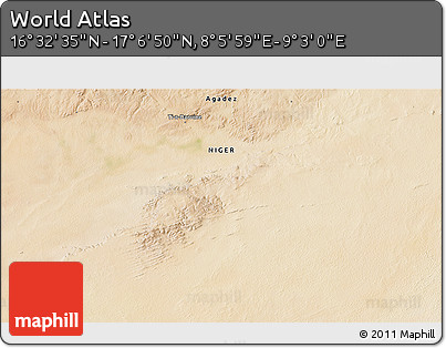 Satellite 3D Map of the Area around 16° 49' 43" N, 8° 34' 29" E