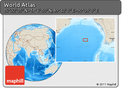 Shaded Relief Location Map of the Area around 16° 49' 43" N, 90° 10' 30" E