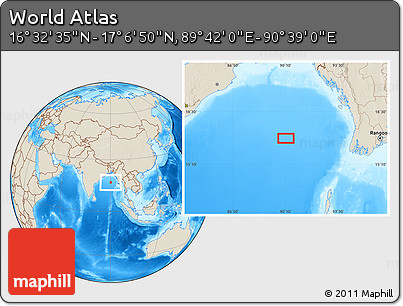 Shaded Relief Location Map of the Area around 16° 49' 43" N, 90° 10' 30" E