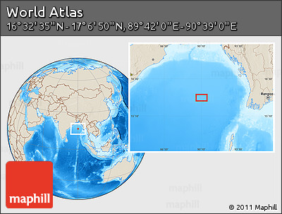 Shaded Relief Location Map of the Area around 16° 49' 43" N, 90° 10' 30" E