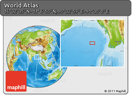 Physical Location Map of the Area around 16° 49' 43" N, 91° 1' 30" E