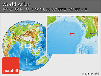 Physical Location Map of the Area around 16° 49' 43" N, 91° 1' 30" E