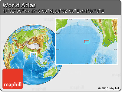 Physical Location Map of the Area around 16° 49' 43" N, 91° 1' 30" E
