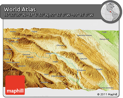 Physical 3D Map of the Area around 16° 49' 43" N, 91° 43' 29" W