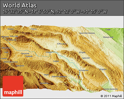 Physical 3D Map of the Area around 16° 49' 43" N, 91° 43' 29" W