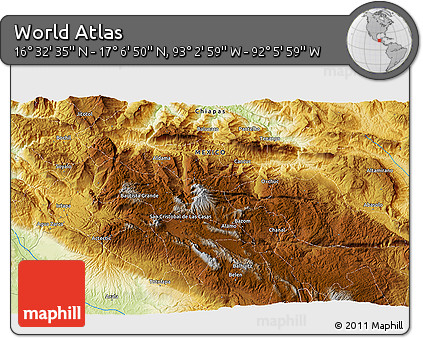 Physical 3D Map of the Area around 16° 49' 43" N, 92° 34' 29" W