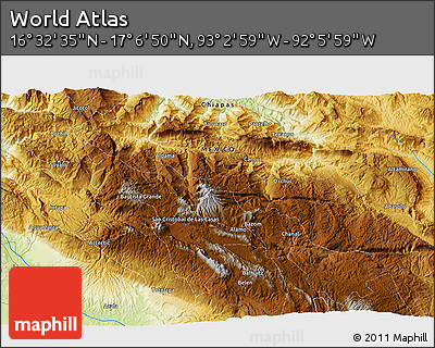 Physical 3D Map of the Area around 16° 49' 43" N, 92° 34' 29" W