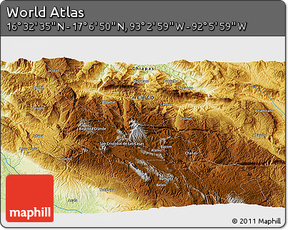 Physical 3D Map of the Area around 16° 49' 43" N, 92° 34' 29" W