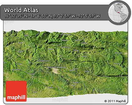 Satellite 3D Map of the Area around 16° 49' 43" N, 92° 34' 29" W