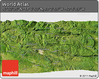 Satellite 3D Map of the Area around 16° 49' 43" N, 92° 34' 29" W