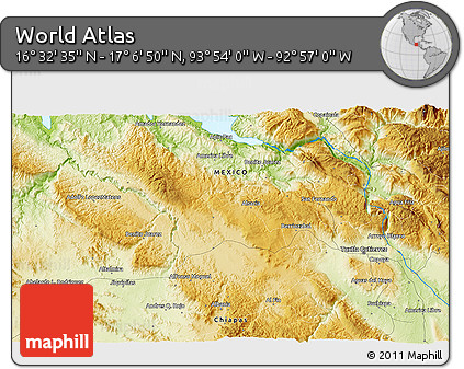 Physical 3D Map of the Area around 16° 49' 43" N, 93° 25' 30" W