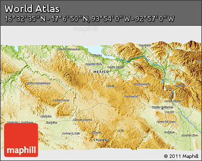 Physical 3D Map of the Area around 16° 49' 43" N, 93° 25' 30" W