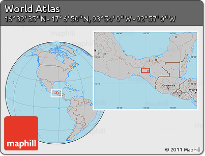 Gray Location Map of the Area around 16° 49' 43" N, 93° 25' 30" W