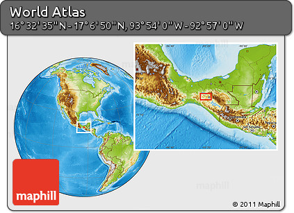 Physical Location Map of the Area around 16° 49' 43" N, 93° 25' 30" W