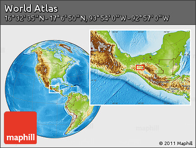 Physical Location Map of the Area around 16° 49' 43" N, 93° 25' 30" W