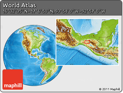 Physical Location Map of the Area around 16° 49' 43" N, 93° 25' 30" W